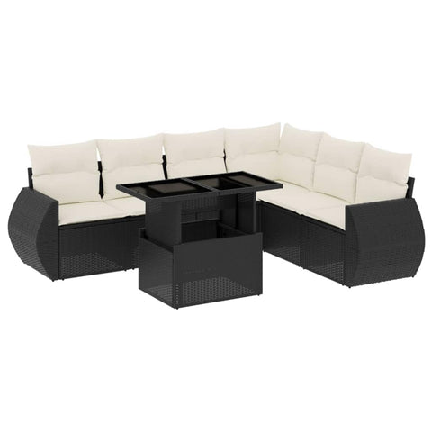 vidaXL Patio Sofa Set with Cushions 7 Piece, Garden Lounge Set, Outdoor Conversation Set, Sectional Sofa for Garden, Modern Style, Black Poly Rattan