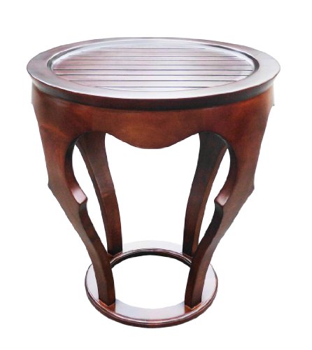 D-Art Collection Banana Leaf Drum Table Handmade Accent Table