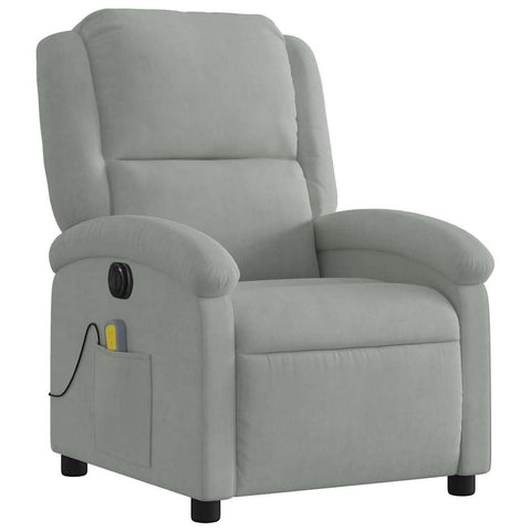 vidaXL Electric Massage Recliner Chair - Light Gray Velvet, 6-Point Vibration, Electric Footrest/Backrest, Side Pocket, Sturdy Frame for Living Room