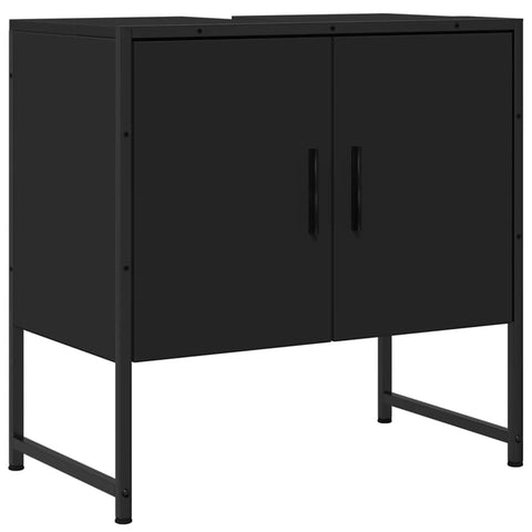 vidaXL Bathroom Sink Cabinet in Black - Contemporary Engineered Wood Vanity Base with Powder-Coated Steel Frame, 23.6"x13"x23.6"