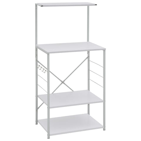 vidaXL White Microwave Cabinet with 4-Tiers, Accessory Hooks and Sturdy Structure - Ideal for Kitchen Storage and Display Needs