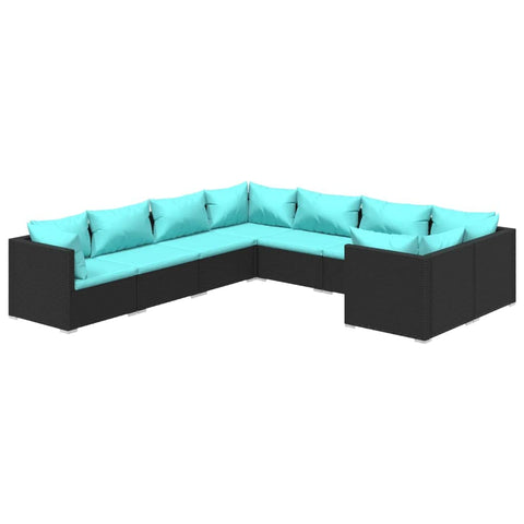 vidaXL Patio Lounge Set 8 Piece with Cushions Garden Outdoor Lawn Yard Terrace Balcony Seat Seating Sofa Furniture Poly Rattan Black