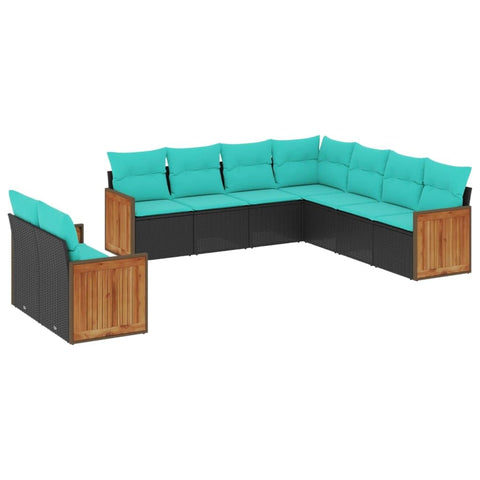 vidaXL Patio Sofa Set with Cushions 9 Piece, Outdoor Conversation Set with Storage, Patio Furniture Set, Modern Style, Black Poly Rattan