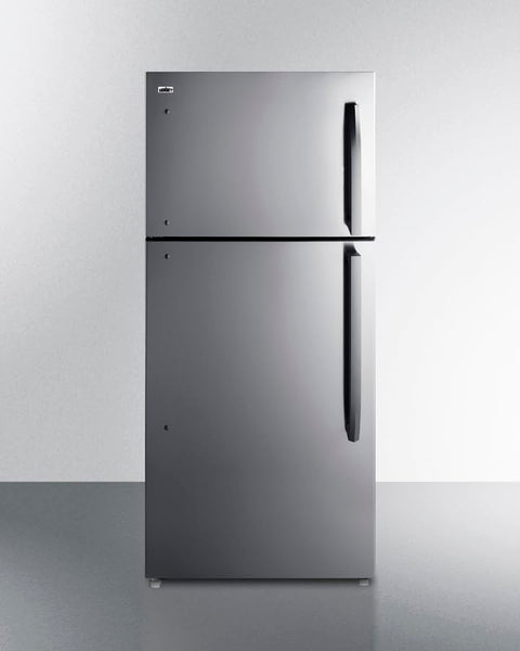 Summit 30 inch wide Top Freezer Refrigerator with Icemaker Door Storage Crisper Drawers Frost Free Operation- CTR18WIM (LHD Stainless Steel Look)