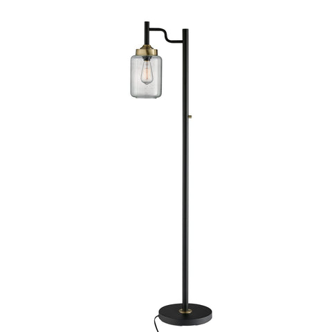Lite Source Luken 60 1/2" Black and Seeded Glass Offset Arm Floor Lamp