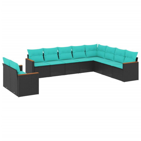 vidaXL Patio Sofa Set with Cushions 10 Piece, Outdoor Conversation Set, Sectional Sofa for Balcony Garden, Modern Style, Black Poly Rattan