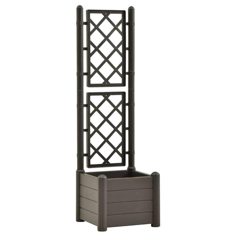 vidaXL Garden Raised Bed with Trellis, Raised Bed for Flowers and Plants, Planter with Drainage Hole, Outdoor and Indoor Use, Anthracite, 16.9"x16.9"x55.9", PP