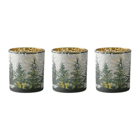 Melrose Pine Tree Mercury Glass Votive Christmas Candle Holders - 3"" - Set of 3, Gray