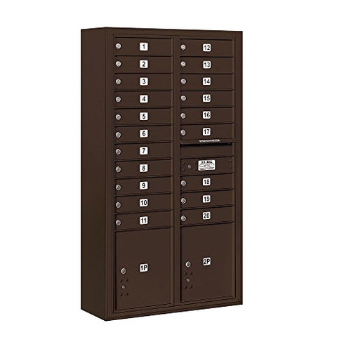 Surface Mounted 4C Horizontal Mailbox Unit (Includes 3716D-20ZFU Mailbox and 3816D-BRZ Enclosure) - Maximum Height Unit (57-7/8 Inches) - Double Column - 20 MB1 Doors / 2 PL4.5s - Bronze - Front Loading - USPS Access