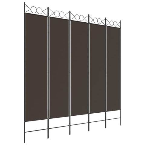 vidaXL Fabric Room Divider, 5-Panel, Brown - Privacy Screen with Foldable Design, Durable Iron Frame, 100% Polyester