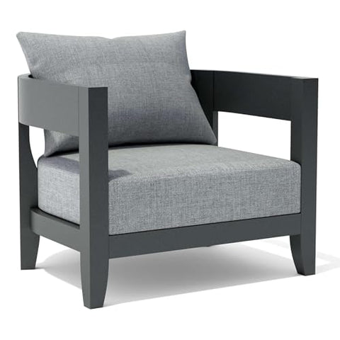Oakestry Coronado Deep Seating Aluminum Armchair Modern Outdoor Patio Furniture Weather Resistant Metal Frame with Teak Finish Luxury Garden Lounge Chair with Cushion Option for Terrace and Poolside