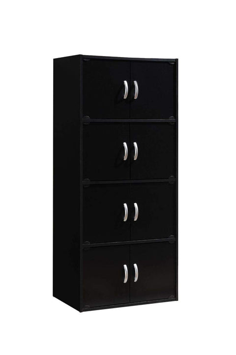 Hodedah HID44 8 Door 4 Shelf Modern Wooden Heavy Duty Floor Mount Multipurpose Storage Bookcase Cabinet with Installation Hardware, Black