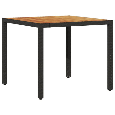 vidaXL Outdoor Square Patio Dining Table - Acacia Wood Top, Black Poly Rattan 35.4"x35.4"x29.5" for Garden Deck Patio