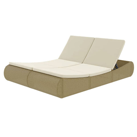 vidaXL 2-Person Outdoor Patio Lounge Bed - Beige Poly Rattan with Adjustable Backrest, Sturdy Steel Frame and Easy to Clean