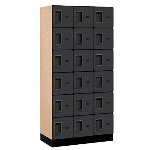 12 Inch Wide Six Tier Box Style Designer Wood Locker - 3 Wide - 6 Feet High - 18 Inches Deep - Black