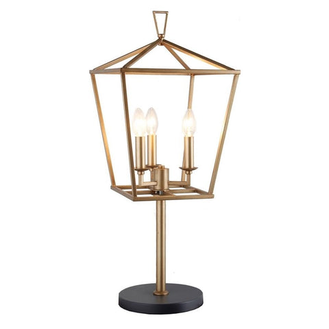 Moti Hollie 3-Light Lantern Table Lamp in Gold Metal