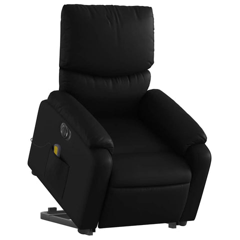 vidaXL Electric Stand Up Armchair - Black Faux Leather Massage Recliner, Motorized Lift/Recline, Vibration, Side Pocket