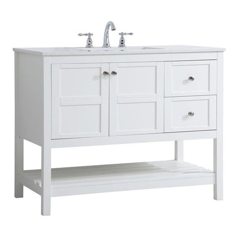 Elegant Decor Theo 42" Steel and Solid Wood Single Bathroom Vanity in White