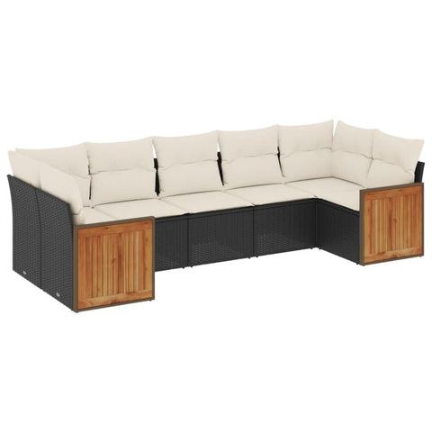 vidaXL Patio Sofa Set with Cushions 7 Piece, Outdoor Conversation Set, Sectional Sofa for Balcony Garden, Modern Style, Black Poly Rattan