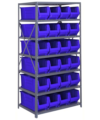Quantum Storage Systems 2475-951BL Solid Heavy Duty 7 Shelves 24 HULK Blue Bins 75" H x 36" W x 24" D