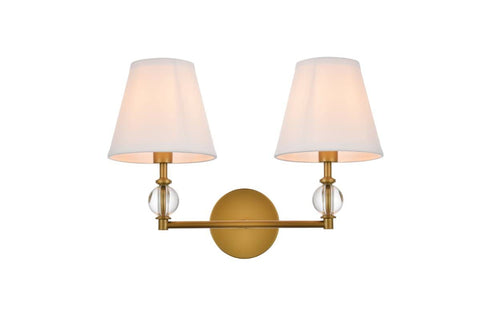 Elegant Lighting Living District Bethany 2-Light Metal Bath Sconce in Brass and White