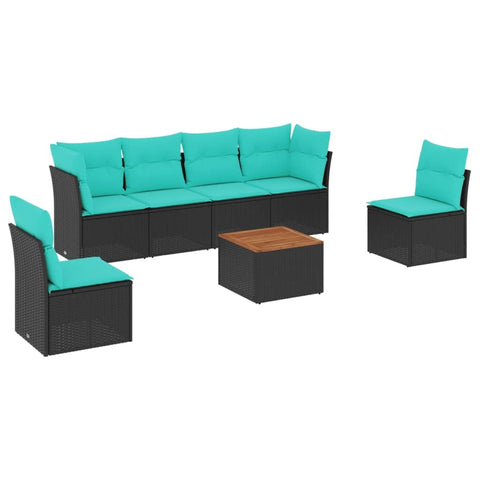 vidaXL Patio Sofa Set with Cushions 7 Piece, Outdoor Conversation Set, Patio Furniture Set for Balcony Garden, Modern Style, Black Poly Rattan