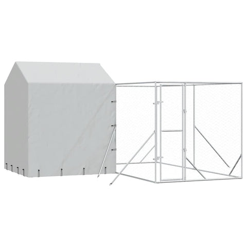 vidaXL Outdoor Dog Kennel with Roof Silver 13.1X13.1X8.2 ft Galvanized Steel Pet Cage for Large and Small Dogs Other Animals Lockable Door Crate House Animal Enclosure Playpen Chicken Coop Run Metal