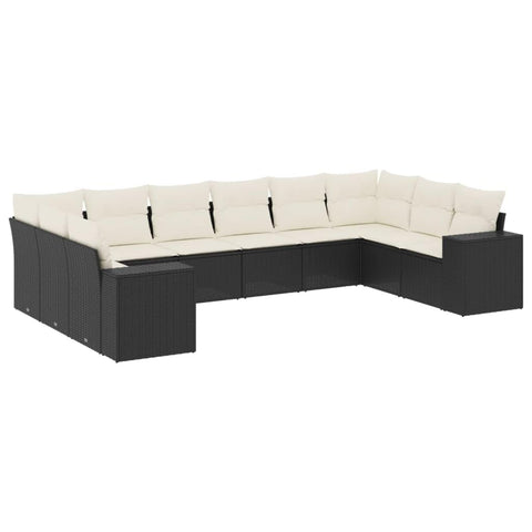 vidaXL 10 Piece Garden Sofa Set Modular Outdoor Seating Black and Cream | Weather Resistant Cushions Stylish Patio Furniture Perfect for Large Gatherings Lounge Poly Rattan Sectional