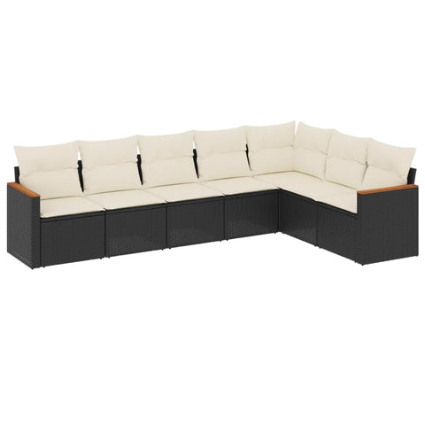 vidaXL Patio Sofa Set with Cushions 7 Piece, Outdoor Conversation Set, Sectional Sofa for Balcony Garden, Modern Style, Black Poly Rattan
