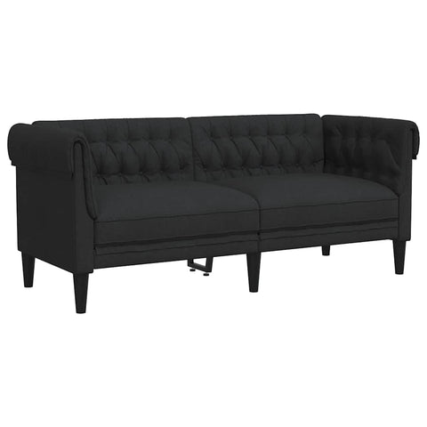 vidaXL Chesterfield Sofa 2-Seater Settee Couch Loveseat - Black Fabric, Comfortable Padding, Ideal for Living Room/Lounge, Sturdy Support, Stylish Rolled Arms