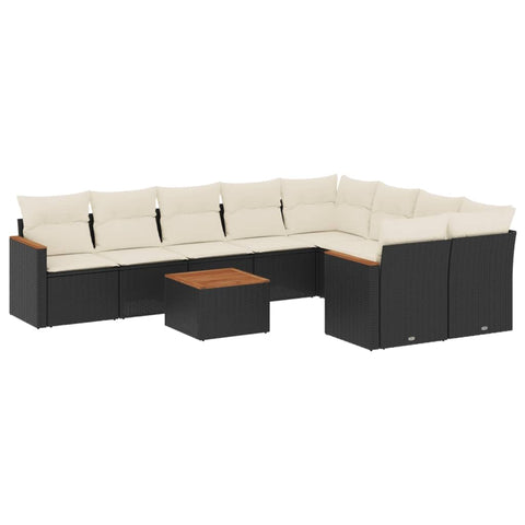 vidaXL Patio Sofa Set with Cushions 10 Piece, Outdoor Conversation Set with Storage, Patio Furniture Set, Modern Style, Black Poly Rattan
