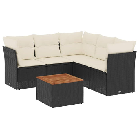 vidaXL Patio Sofa Set with Cushions 6 Piece, Outdoor Conversation Set with Storage, Patio Furniture Set, Modern Style, Black Poly Rattan