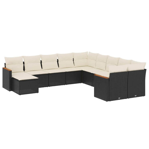 vidaXL Patio Sofa Set with Cushions 11 Piece, Outdoor Conversation Set, Sectional Sofa for Balcony Garden, Modern Style, Black Poly Rattan