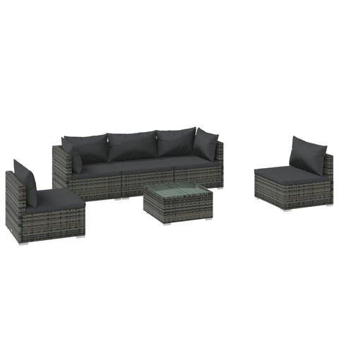 vidaXL Patio Lounge Set 6 Piece, Patio Furniture Set for Outdoor Garden, Sectional Sofa with Cushions, Corner Sofa, Poly Rattan Gray