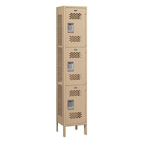 Salsbury Industries Assembled 3-Tier Extra Wide Vented Metal Locker with One Wide Storage Unit, 6-Feet High by 18-Inch Deep, Gray