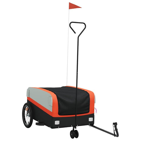 vidaXL Bike Trailer/Cargo Carrier - Iron Construction, Oxford Fabric, 99.2 lb Max Capacity, Black/Orange, 54.3"x27.2"x22.8" - with Safety Flag & Tow Bar
