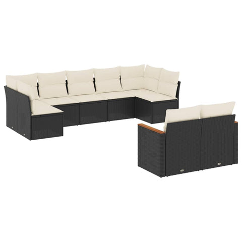 vidaXL Patio Sofa Set with Cushions 9 Piece, Outdoor Conversation Set, Sectional Sofa for Balcony Garden, Modern Style, Black Poly Rattan