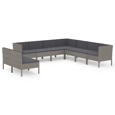 vidaXL Garden Lounge Set 9 Piece, Sectional Sofa for Outdoor, Couch with Cushions, Patio Lounge Set, Farmhouse Modern, Poly Rattan Gray