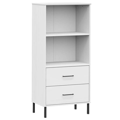 vidaXL Oslo Solid Wood Bookcase with 2 Drawers and Compartments - ic Charm Metal Hardware, White