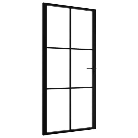 vidaXL Interior Door with Tempered Glass and Aluminum Frame 40.4"x79.3" - Transparent Design - Durable and Stylish - Black