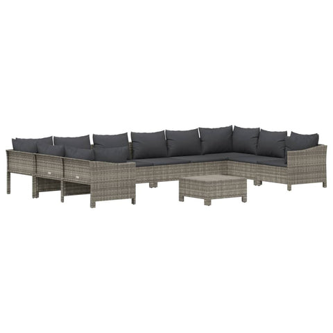 vidaXL Patio Furniture Set 11 Piece, Outdoor Armchair Sofa Ottoman with Cushions, Sectional Conversation Set for Garden Balcony, Gray Poly Rattan