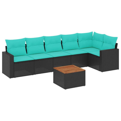 vidaXL Patio Sofa Set with Cushions 7 Piece, Outdoor Conversation Set, Patio Furniture Set for Balcony Garden, Modern Style, Black Poly Rattan