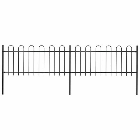 vidaXL Garden Fence with Hoop Top Outdoor Lawn Yard Terrace Balcony Backyard Farm Privacy Border Enclosure Fence Panel Steel 11.2' Black