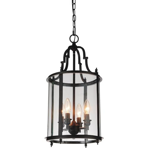CWI Lighting 11" Oil Rubbed Bronze Pendant Light – 4-Light Hanging Lantern with E12 Bulb Base and Clear Glass Panels – BACL Certified with 1-Year Warranty