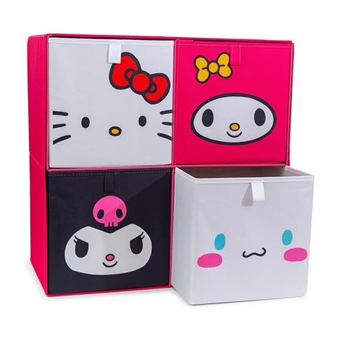 Ukonic Sanrio Hello Kitty and Friends 11-Inch Fabric Storage Bins, Set of 4 | Cube Organizers For Cabinet, Closet