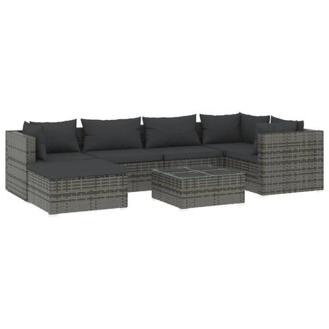vidaXL Patio Lounge Set 7 Piece with Cushions Garden Outdoor Lawn Yard Terrace Balcony Seat Seating Lounge Sofa Chair Furniture Poly Rattan Gray