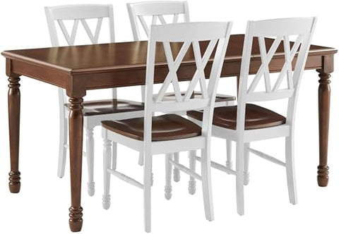 Shelby 5-Piece Dining Table Set For 4 Distressed White/Dark Cherry - Table & 4 Chairs
