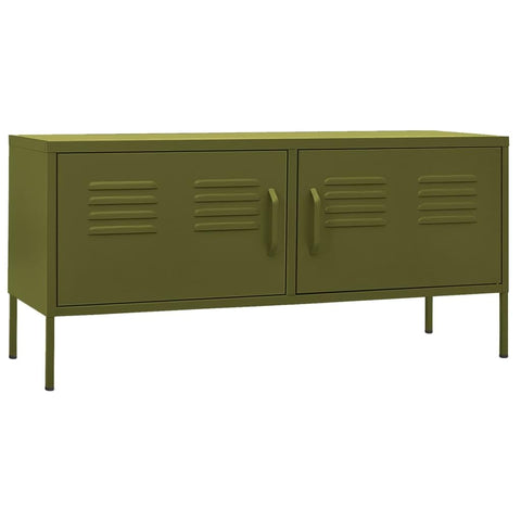 vidaXL Steel TV Stand Entertainment Cabinet - Durable Media Storage Unit for Living Room, Adjustable Height, Olive Green