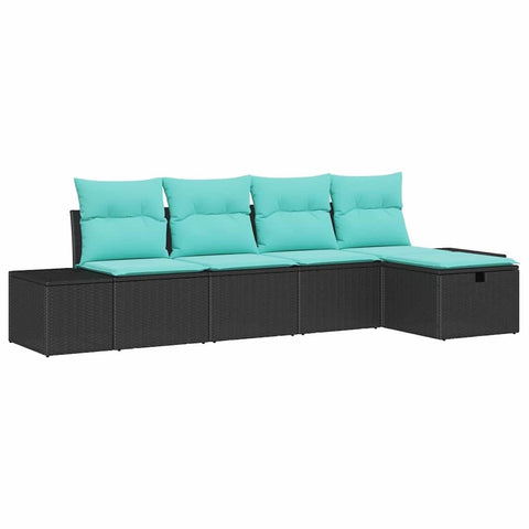 vidaXL Garden Sofa Set with Cushion 5 pcs Black Poly Rattan, Chill Outdoor Couch, Tough Garden Sofa, Easy Setup, UV-Proof, Weather-Ready Patio Set, Stylish Terrace Furniture