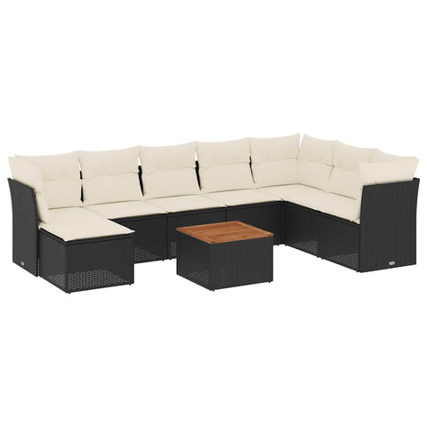 vidaXL Patio Sofa Set with Cushions 9 Piece, Outdoor Conversation Set with Storage, Patio Furniture Set, Modern Style, Black Poly Rattan